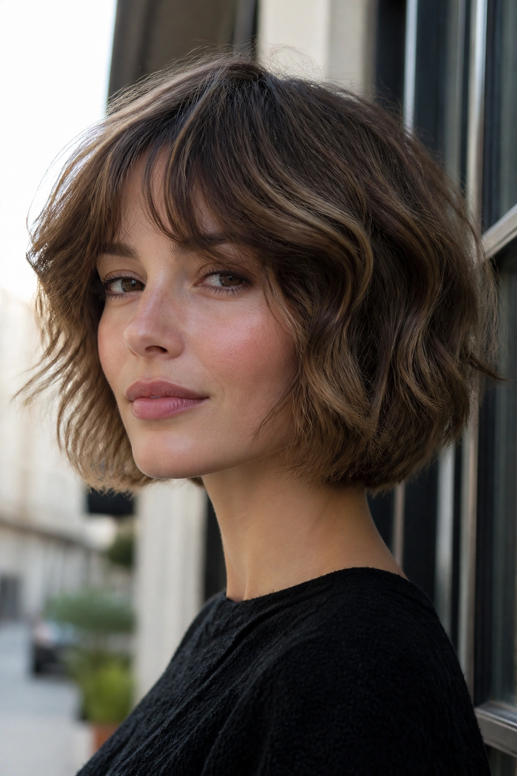 Real woman with French-inspired bob and undone waves