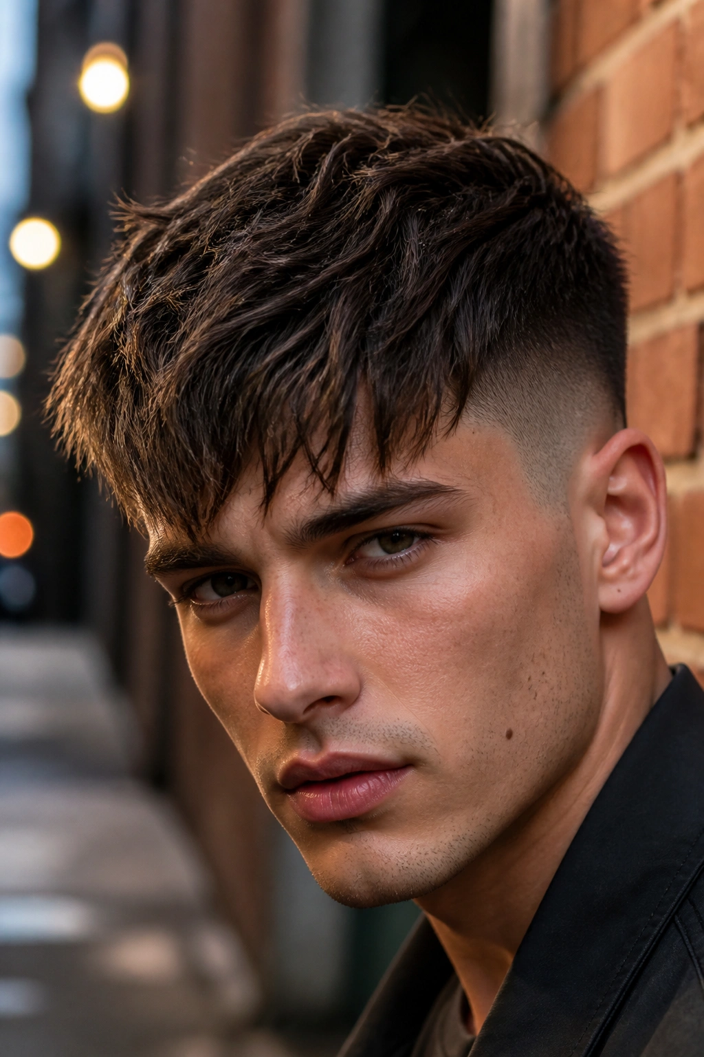 Close-up of a man with fringe-forward undercut and forward fringe