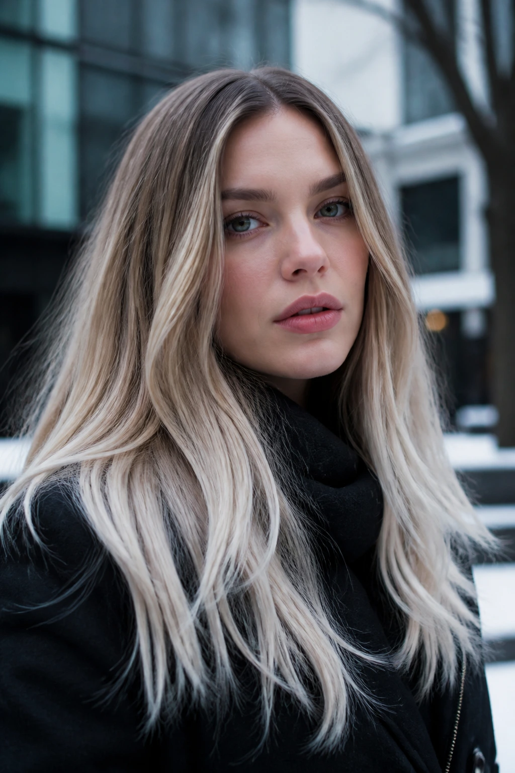 Close-up of a person with frost-tipped ends on long hair