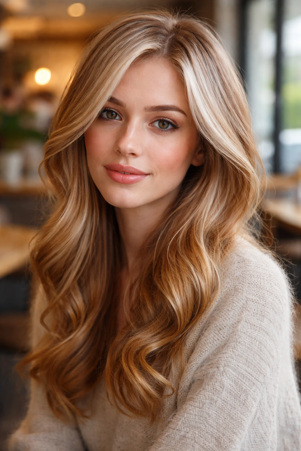 Close-up portrait of a person with frosted ginger hair and platinum glaze