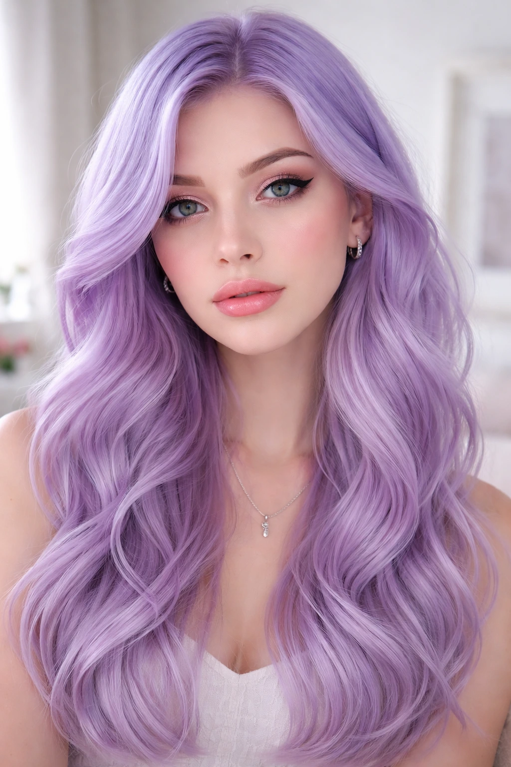 Close-up of gloss-finished frosted grape hair on a real person