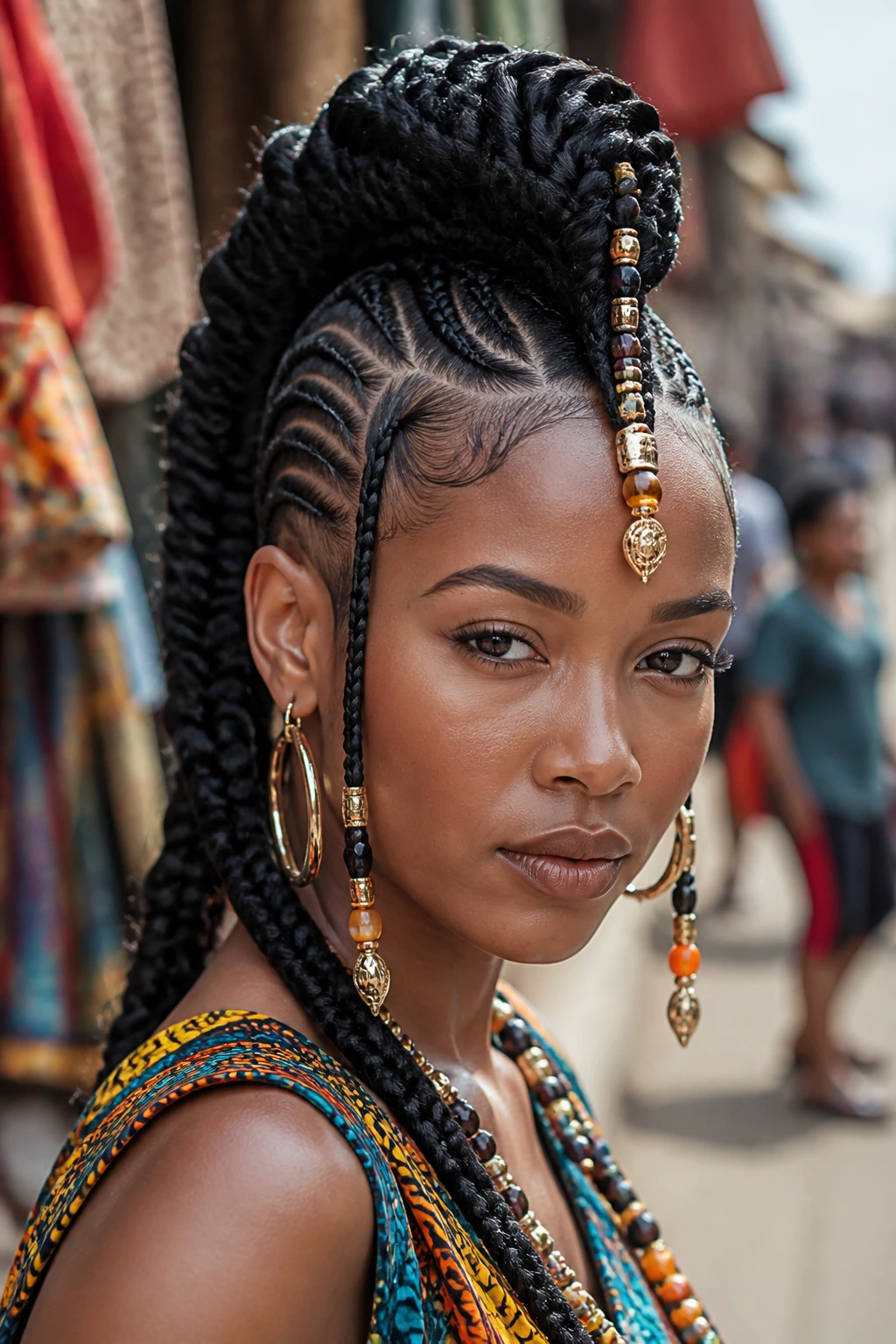 Portrait of real person with Fulani-inspired Mohawk and beaded details