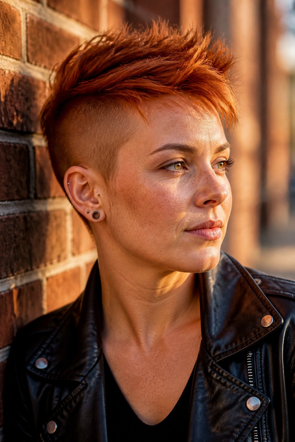Close-up of a real person with a ginger pixie and shaved undercut.