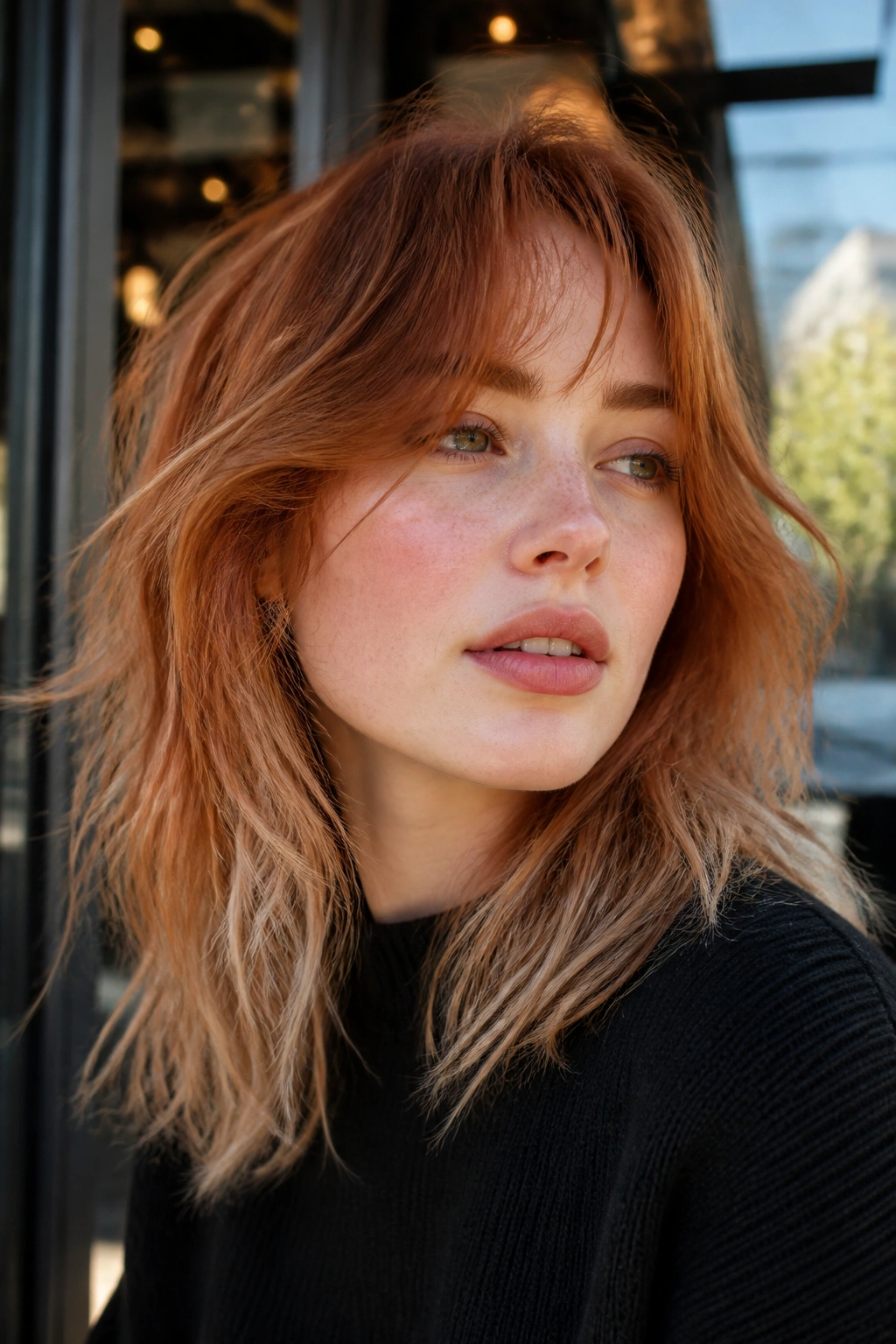 Ginger auburn shag with ashy ends on a real person