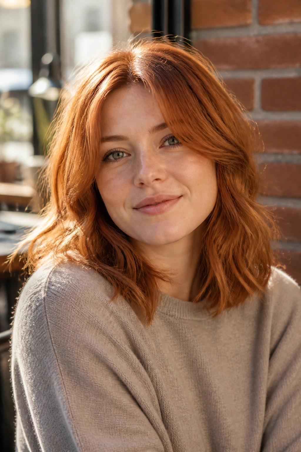 Portrait of a real person with a ginger tousled midi haircut.