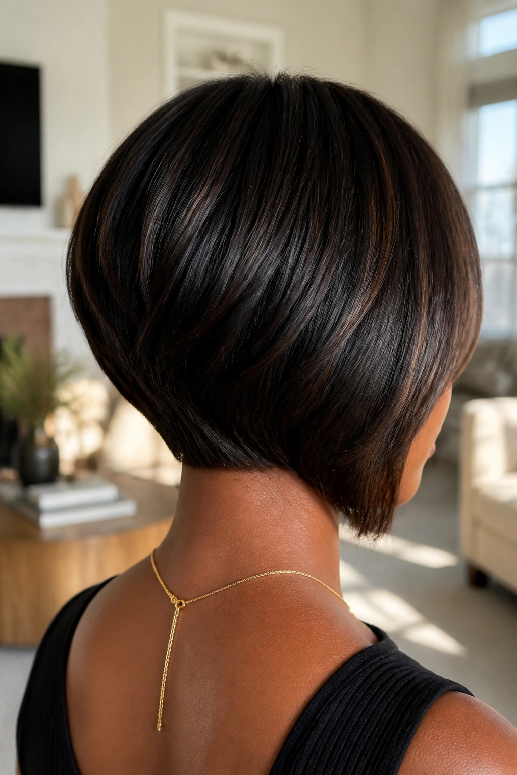 Close-up of a real woman with a graduated bob
