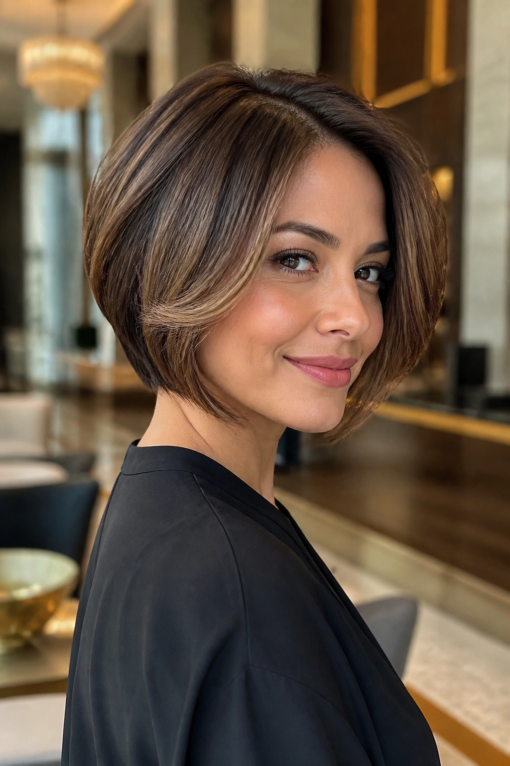 Close-up of a woman with Graduated Bob with Flipped Front