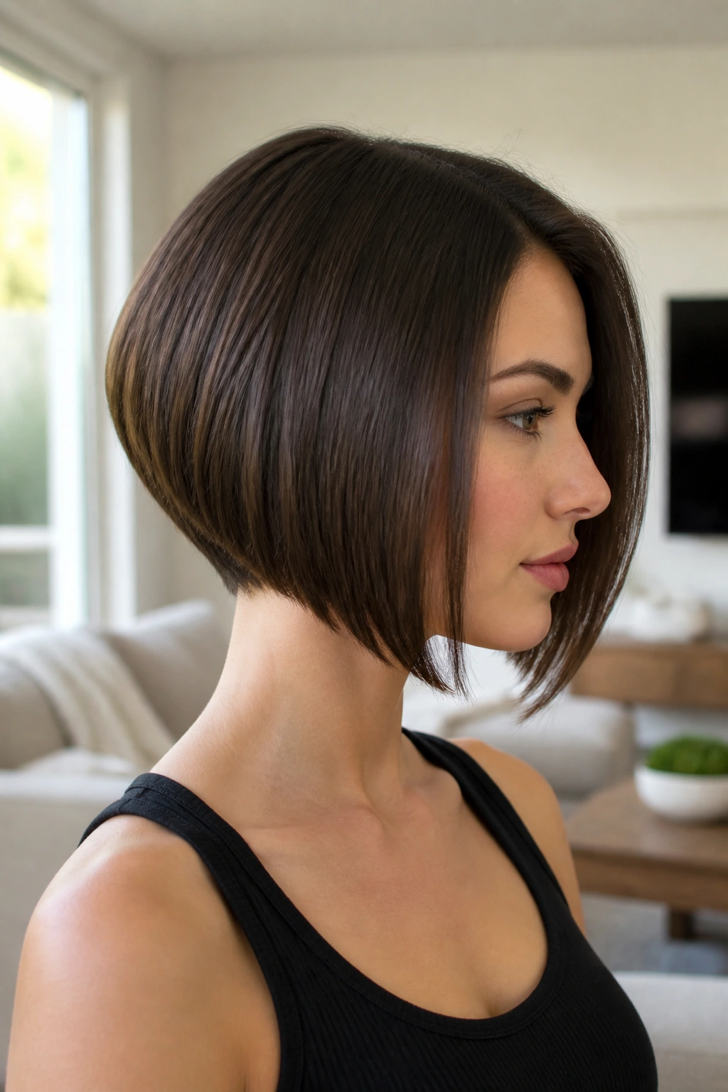 Portrait of a girl with graduated bob showing back-to-front length