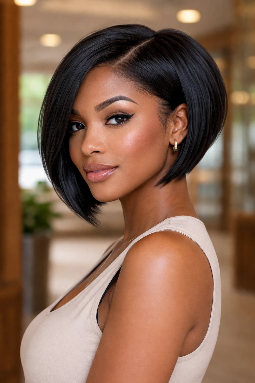 Close-up of a graduated bob on a real person.