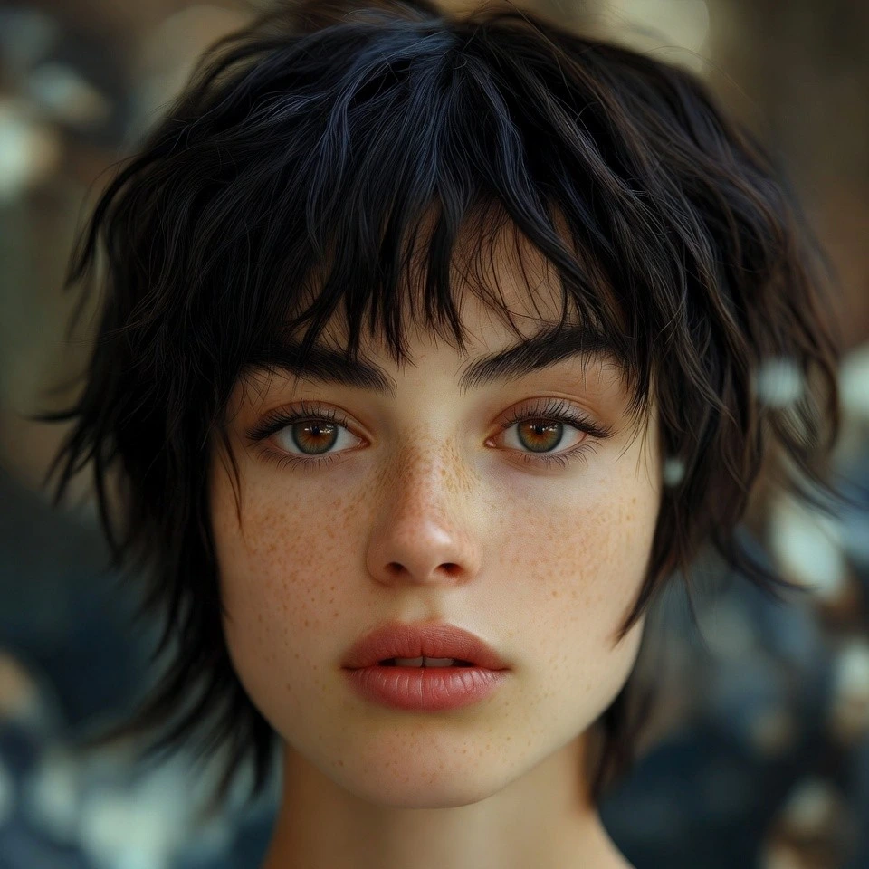 Back-of-head portrait of a real person with a graduated stacked bob and asymmetrical side