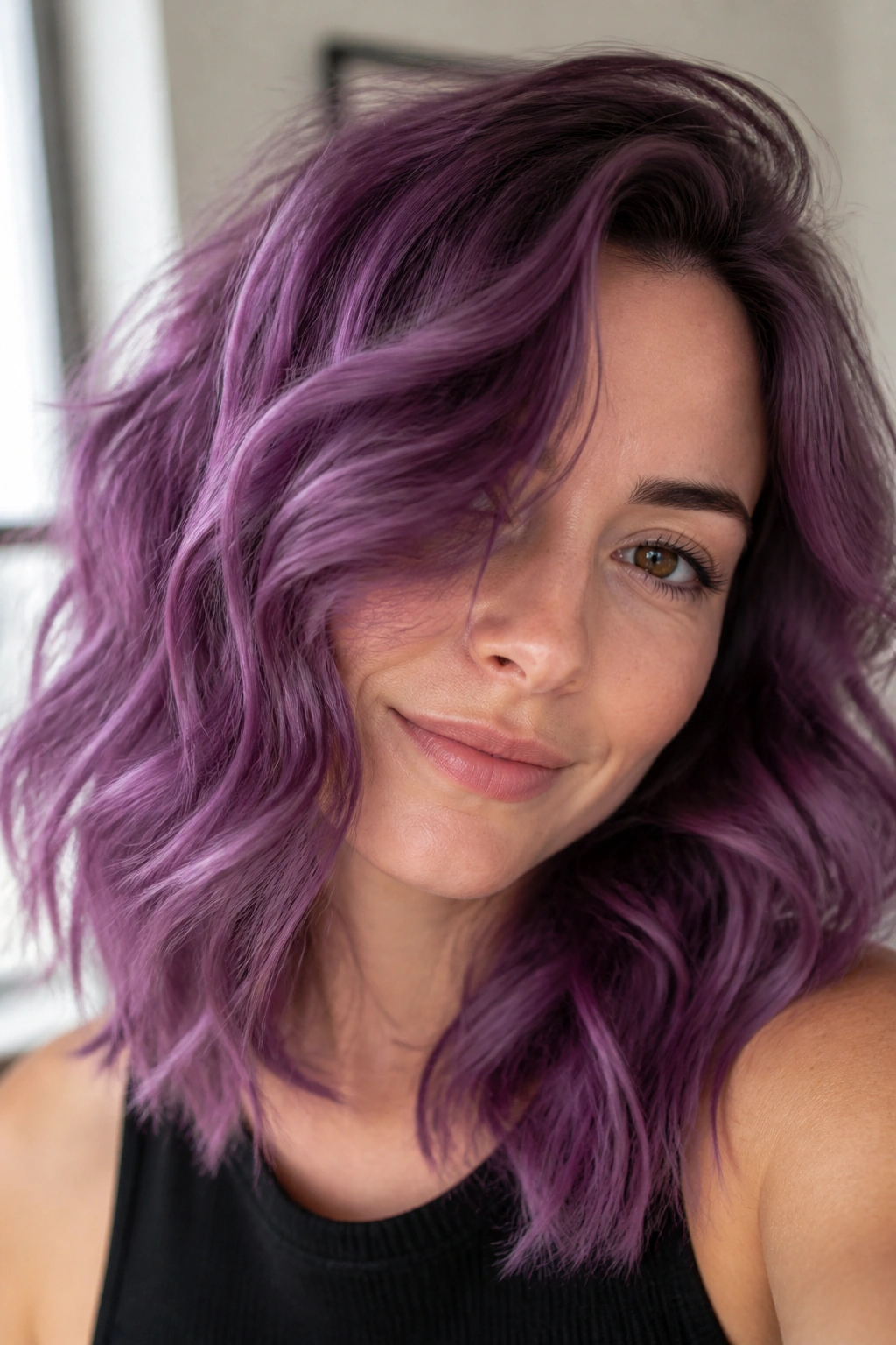 Close-up of medium-length waves in grape sorbet purple