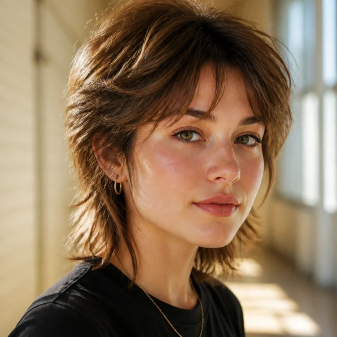 12 Short Wolf Cuts for Round Faces