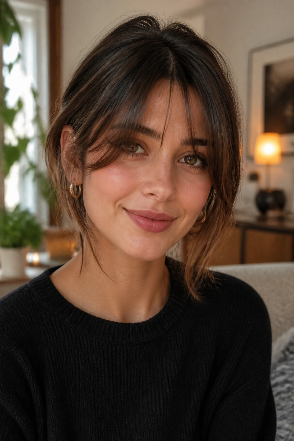 Close-up of a real person with grown-out fringe and soft edges