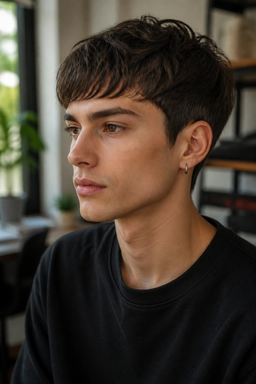Low-maintenance grown-out pixie close-up portrait with longer top and soft nape