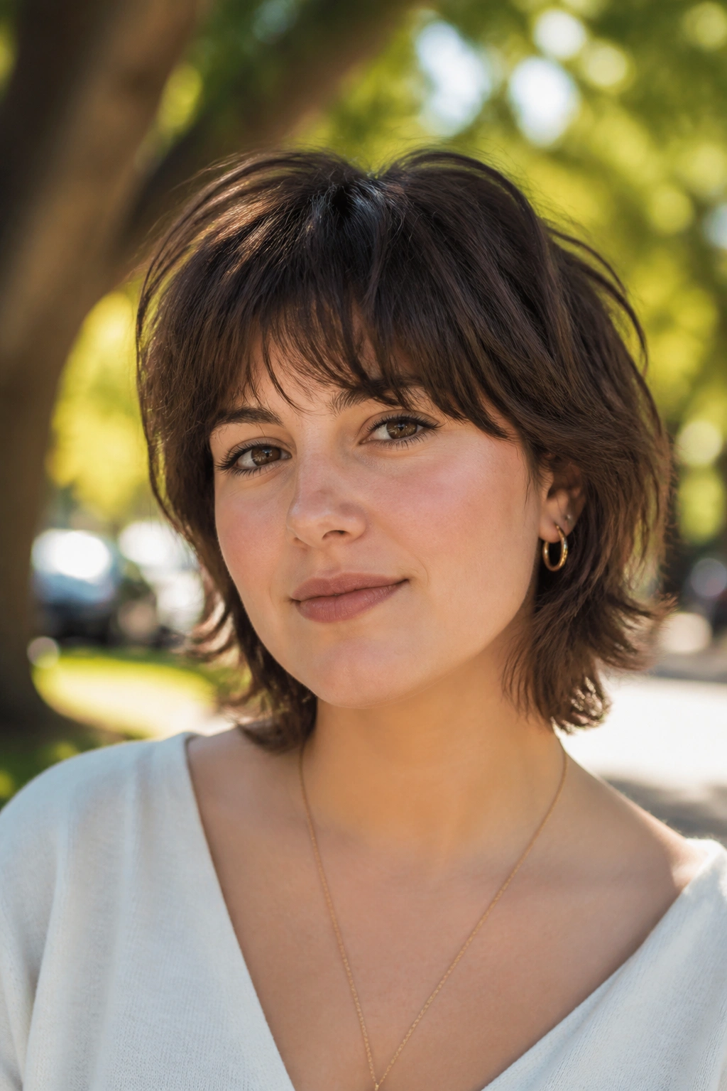 Close-up portrait of a real woman with a wolf cut lite