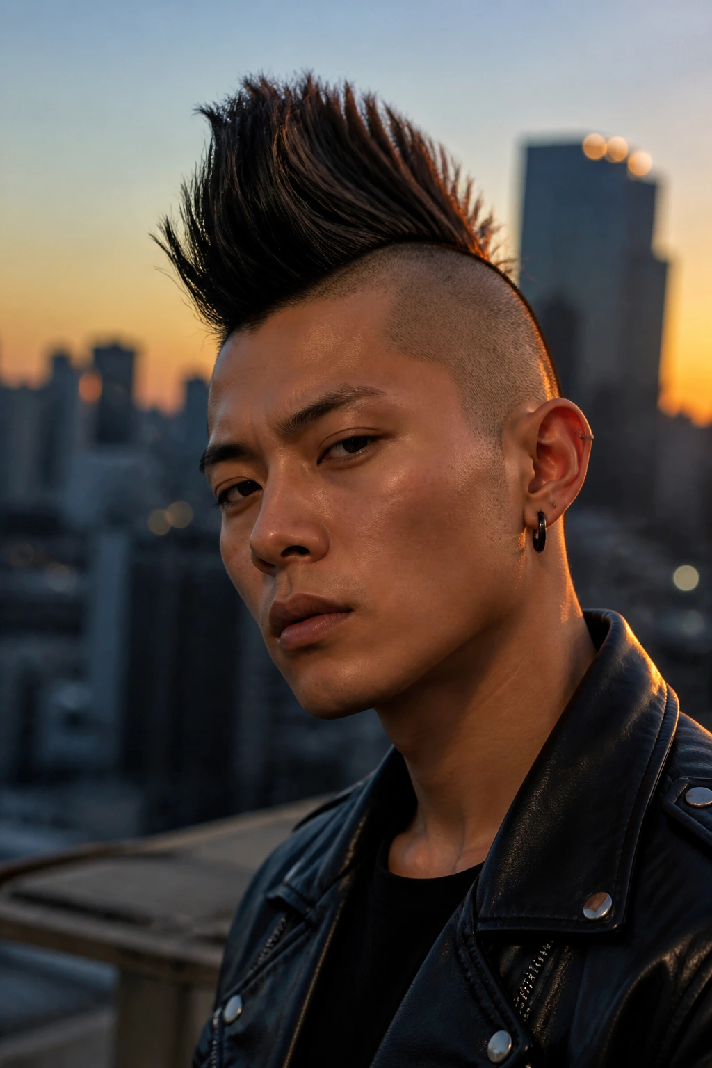 Portrait of a person with a tall center hawk and shaved sides