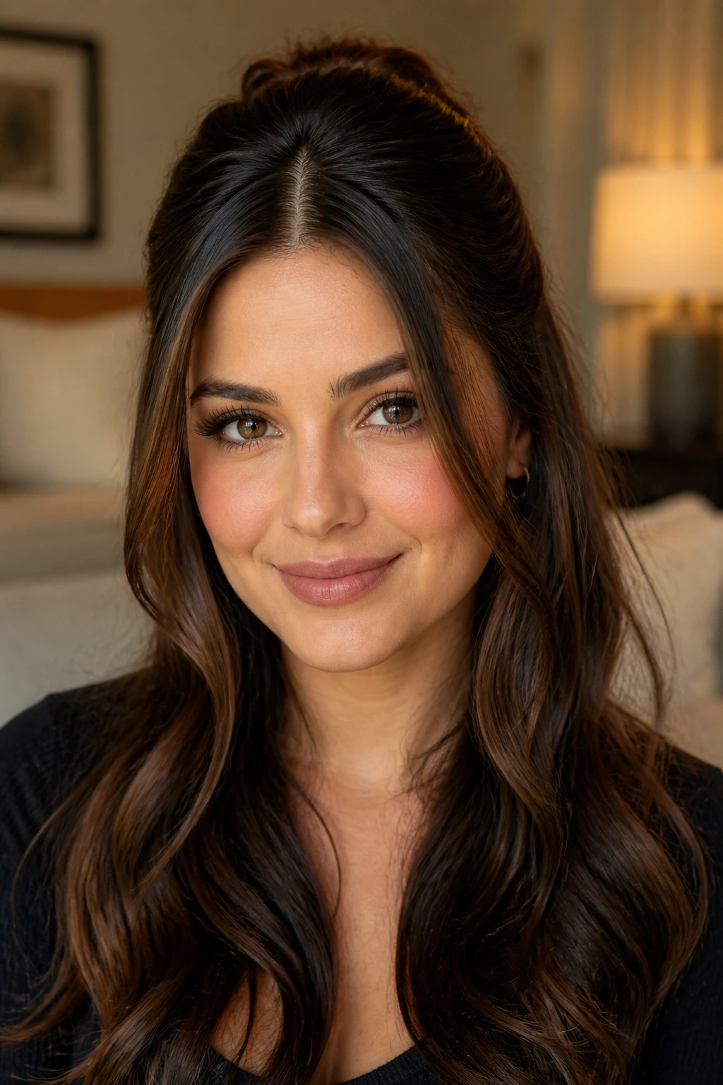 Real woman with half-up half-down hairstyle and crown height