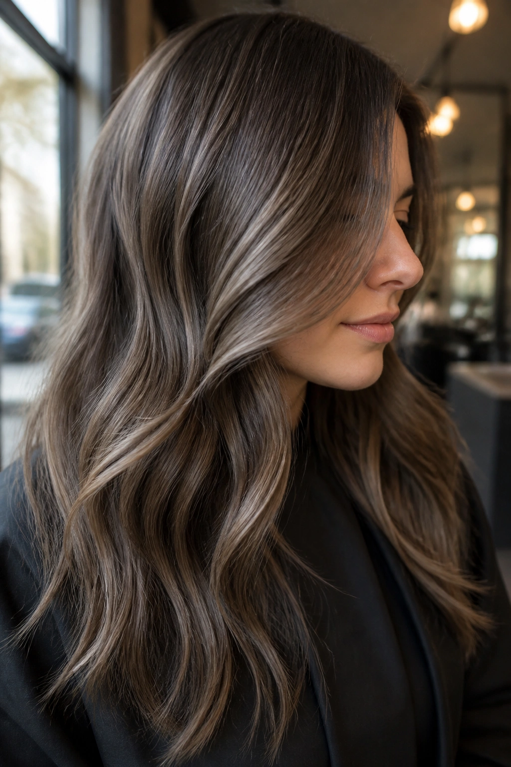 Mushroom brown hair with subtle hazelnut veils for refined dimension