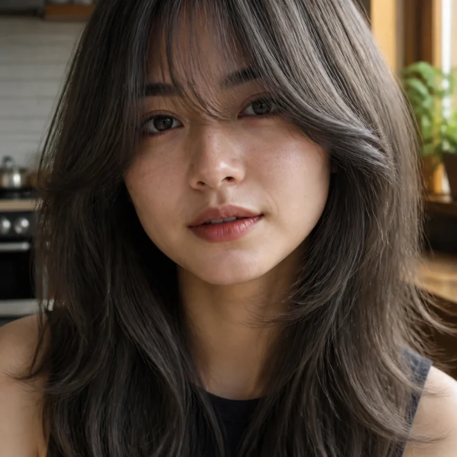 30 Ash Curtain Bangs for Round Faces
