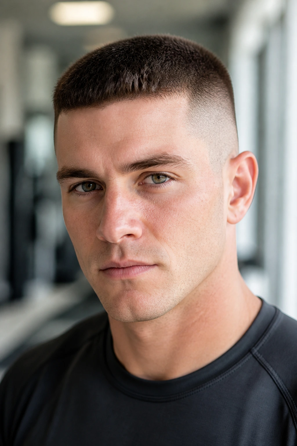 Close-up portrait of a person with a high and tight haircut