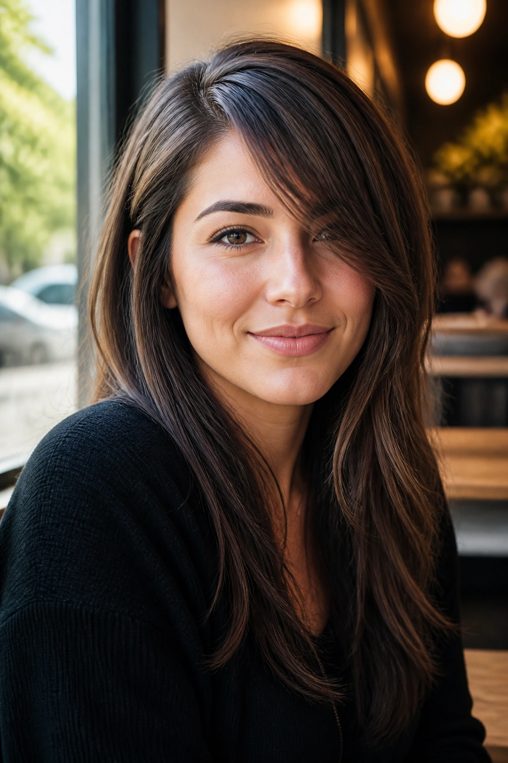 Close-up portrait of a person with a high-start side-swept bangs