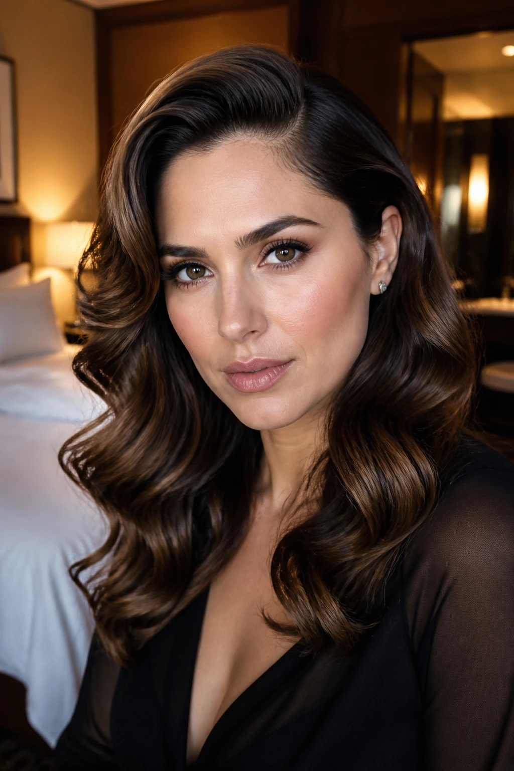 Close-up of a real woman with Deep Side-Part Hollywood Waves