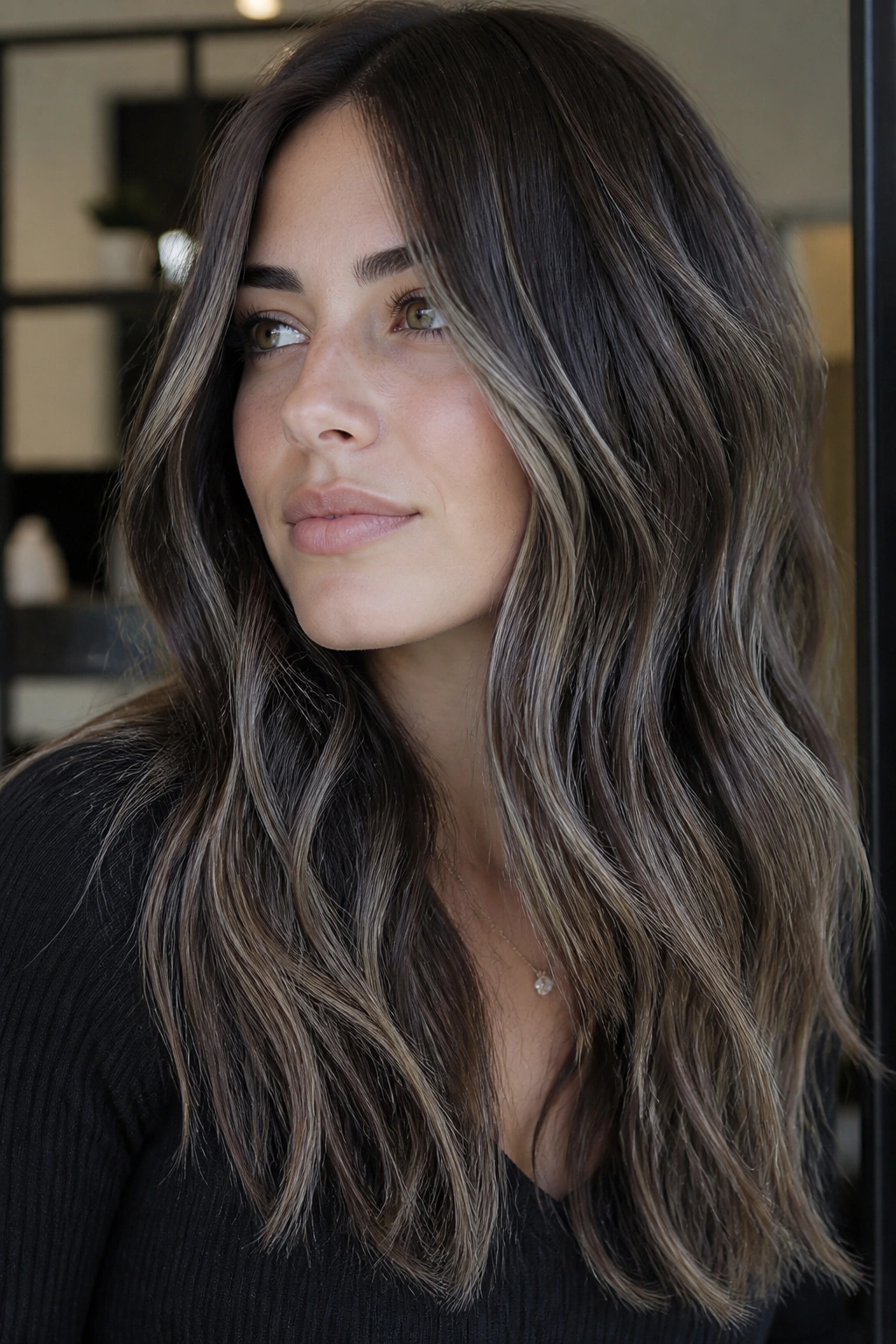 Brunette with icy baby light highlights