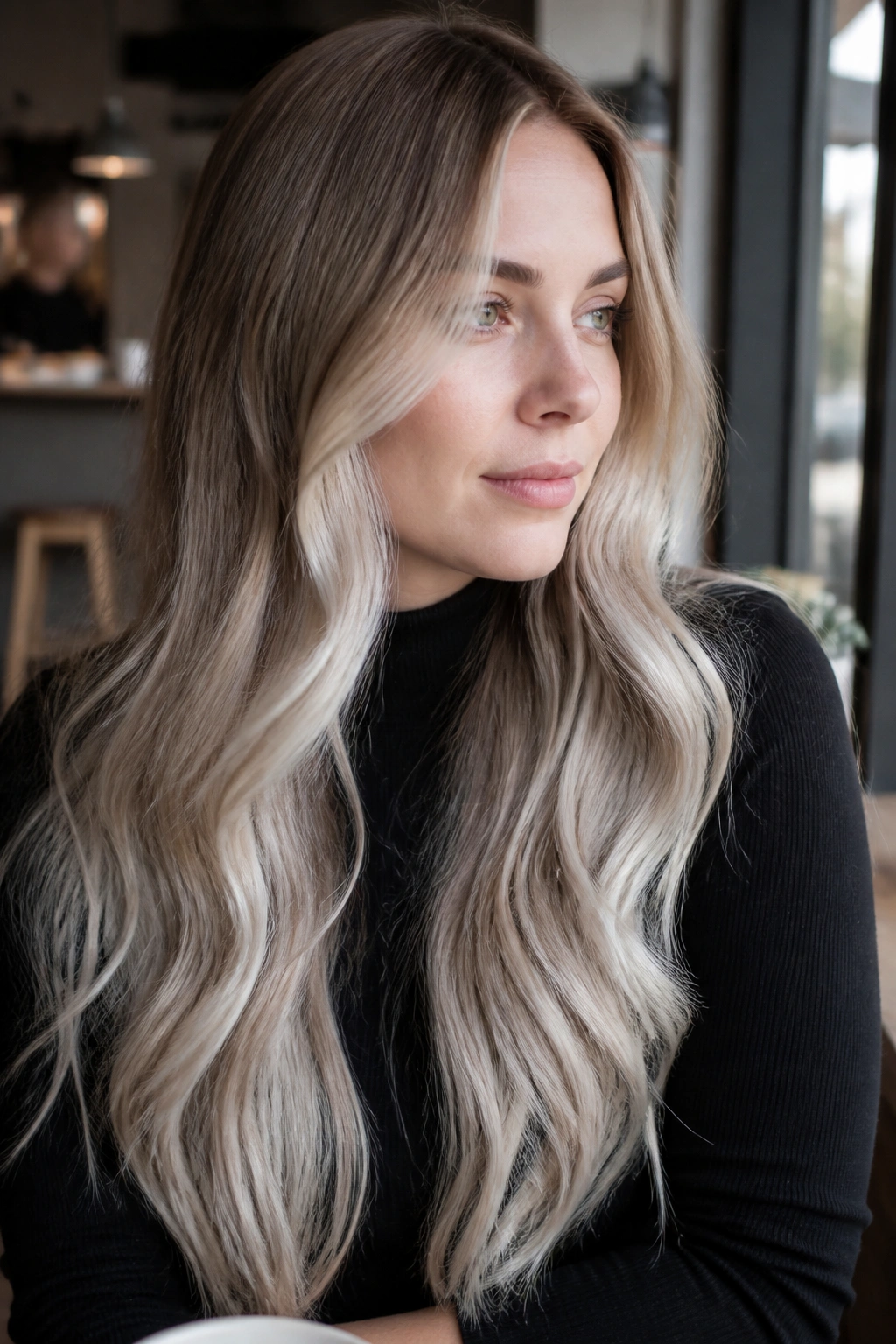 Close-up of icy ash blonde on dark blonde hair