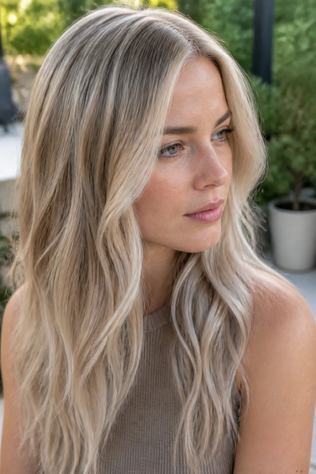 Icy beige blonde hair with subtle babylights on real person