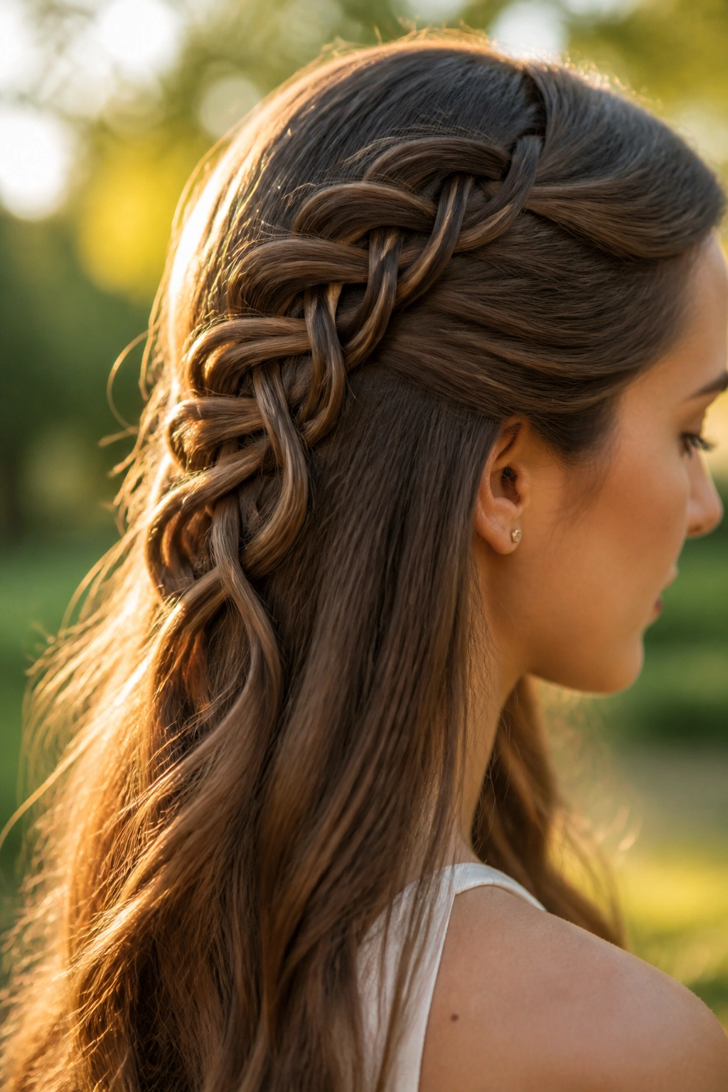 Close-up of a real person with an infinity braid along the side/back of the head.