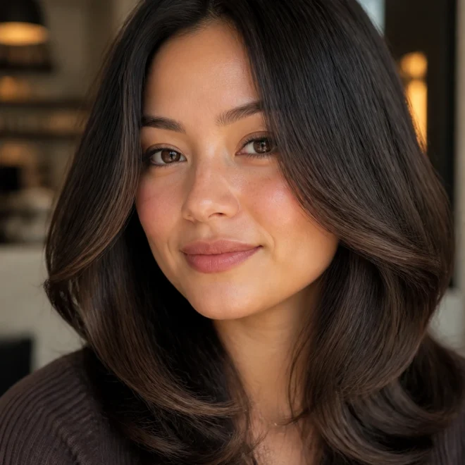 22 Brown Black Balayage Looks for Round Faces