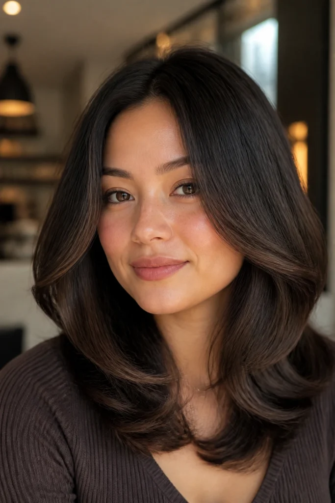 22 Brown Black Balayage Looks for Round Faces