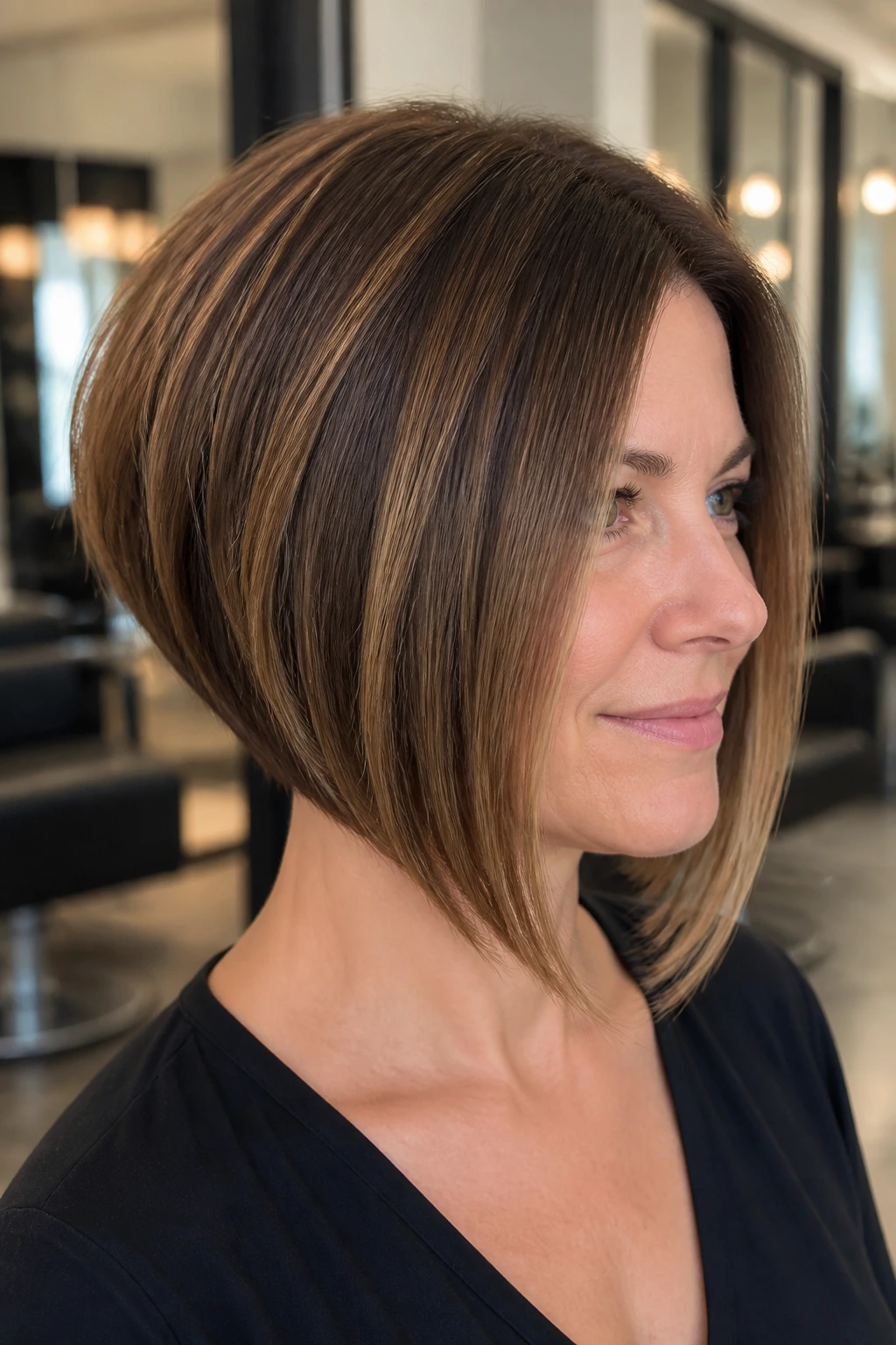 Portrait of a real woman with an inverted bob showing back and front angle