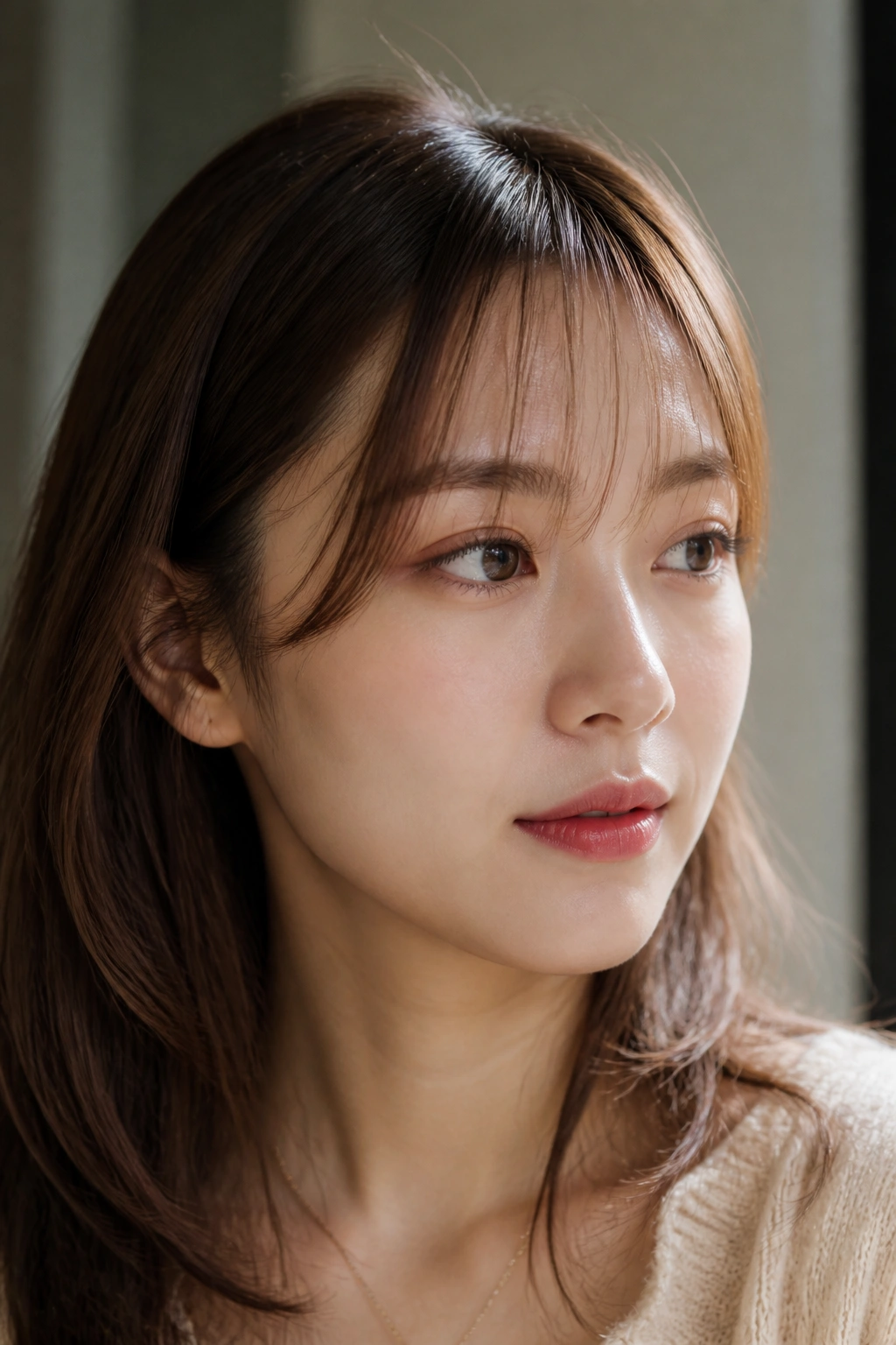 Portrait of a woman with invisible whisper-light bangs