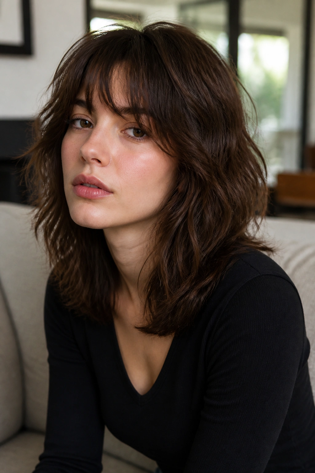 Close-up of a real person with invisible-layer shag and smooth outline
