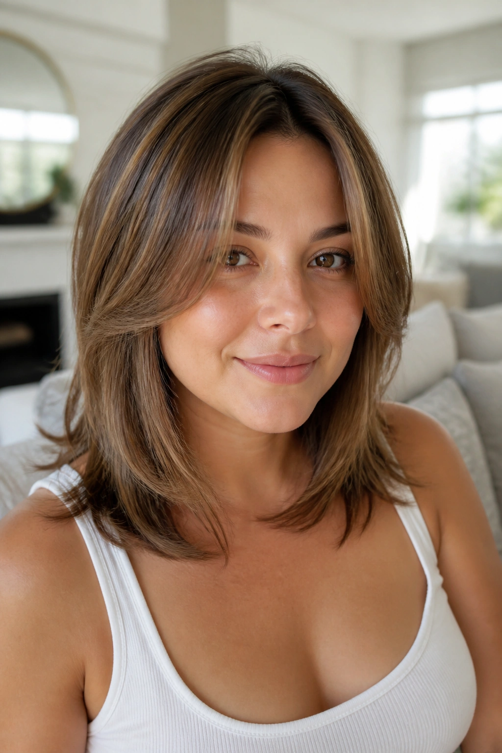 Close-up of a real woman with invisible layers for a clean outline