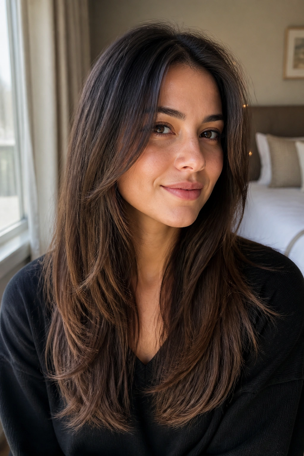 Real woman with invisible layers for fine hair