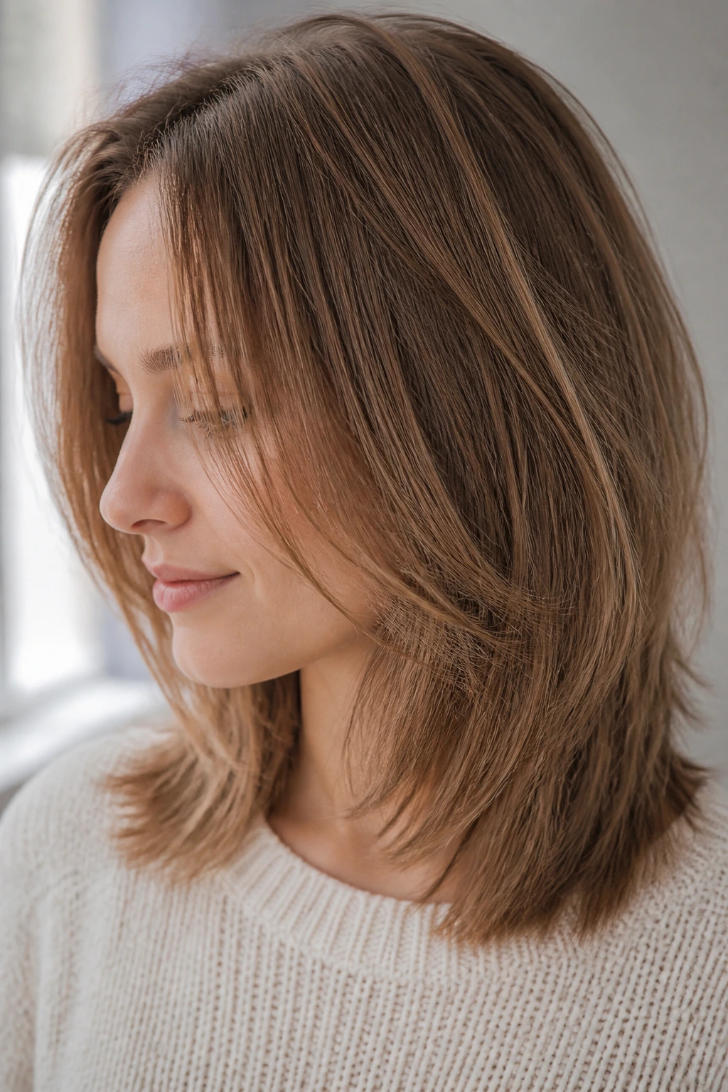 Subtle invisible layers on fine hair in close-up portrait