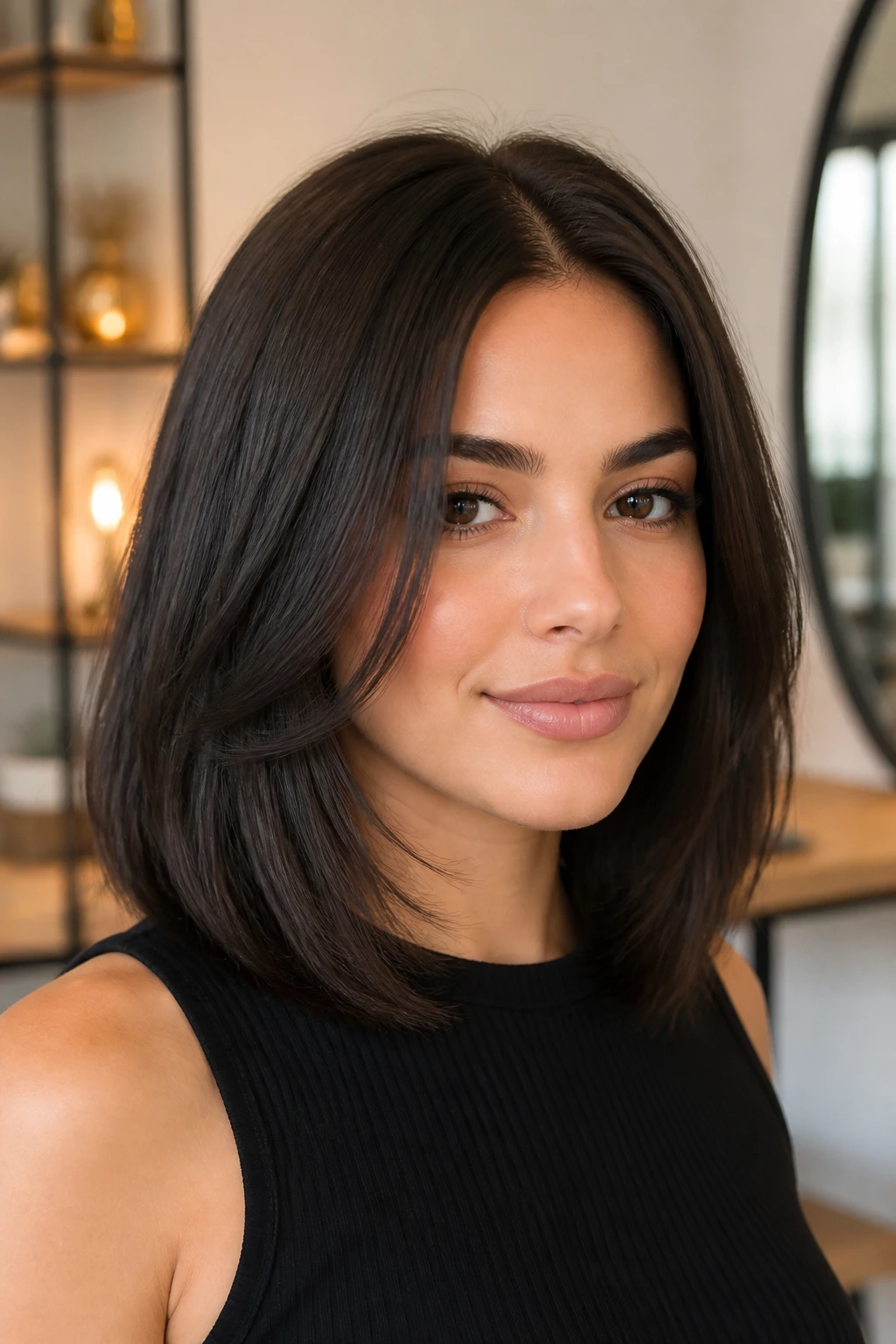 Close-up of real person with invisible layers long bob