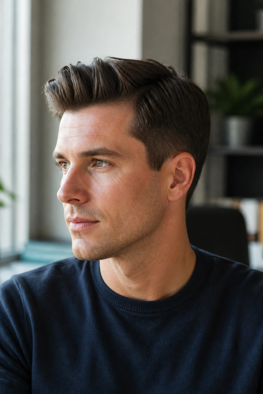 Portrait of man showing ivy league grow-out hairstyle