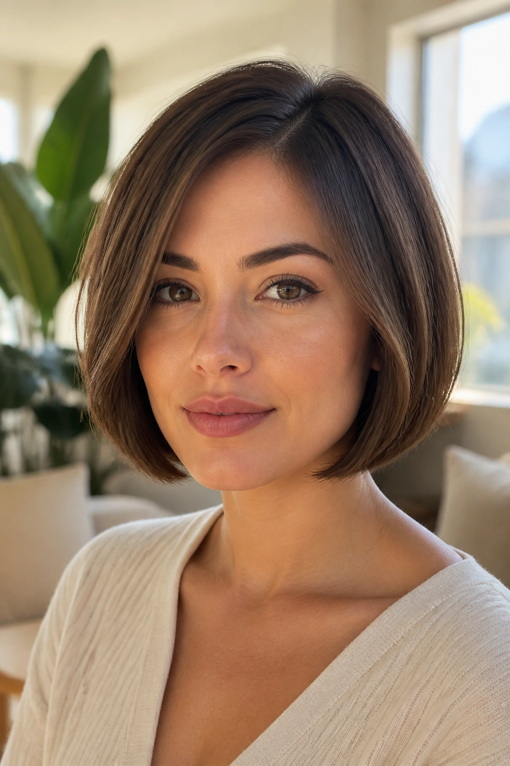 Close-up of jaw-framing curved bob on a real person