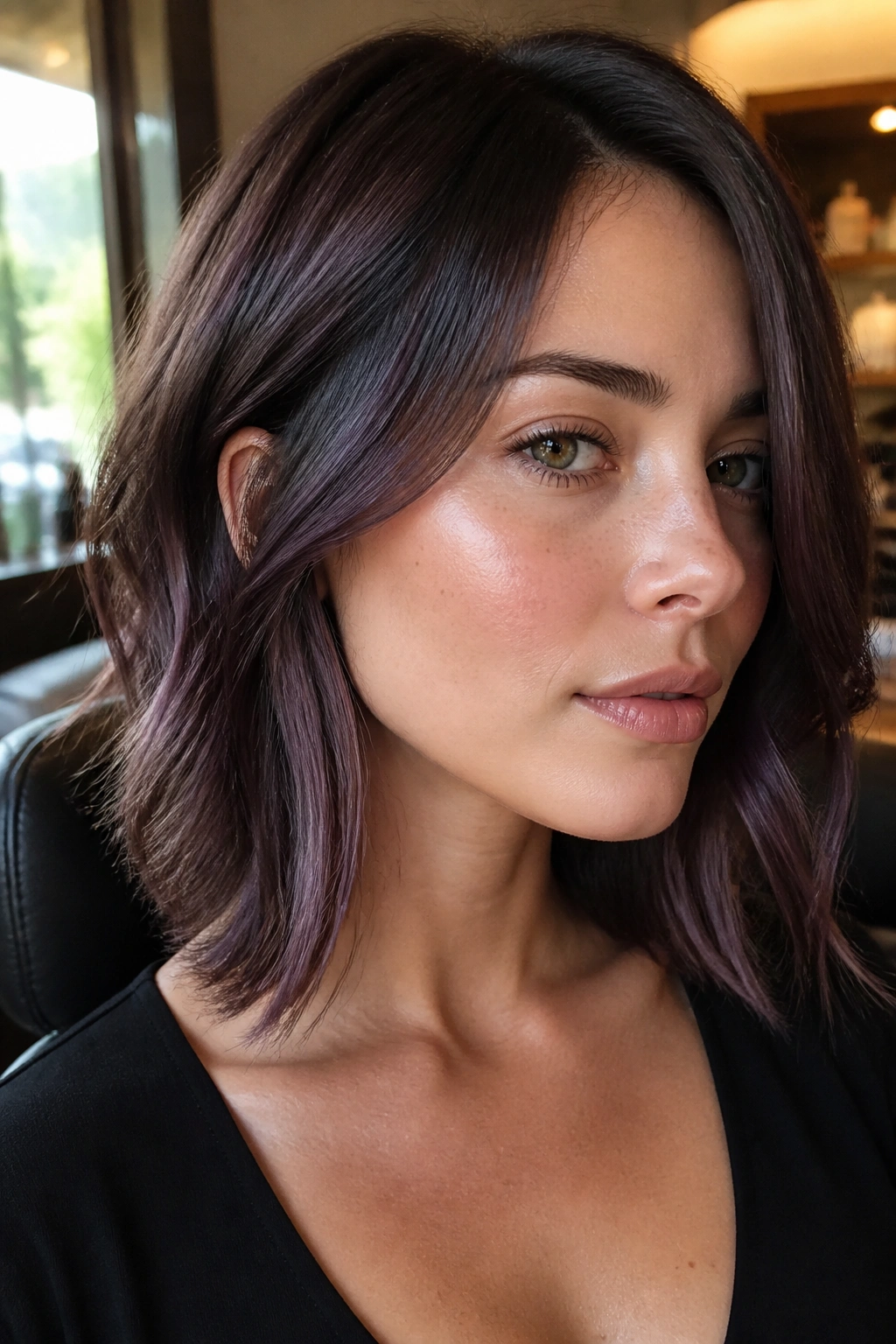 Close-up of purple-brown jawline slices on a real woman's face