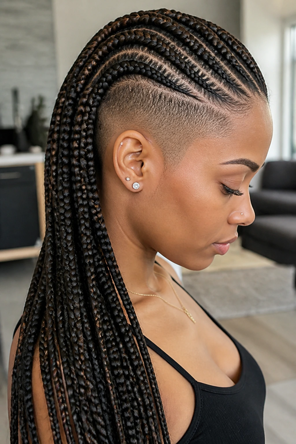 Real person with lemonade braids and side/back undercut