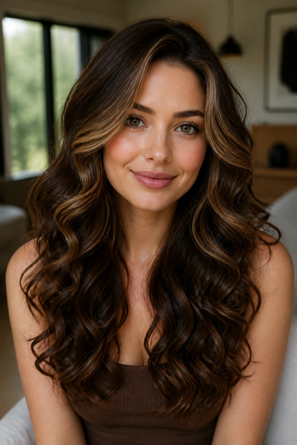 Close-up of long curls with face-opening arcs on a real person