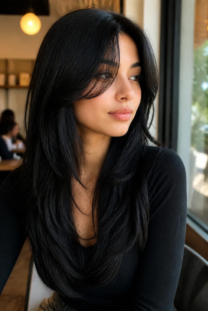 18 Jet Black Hair Color Ideas for Round Faces
