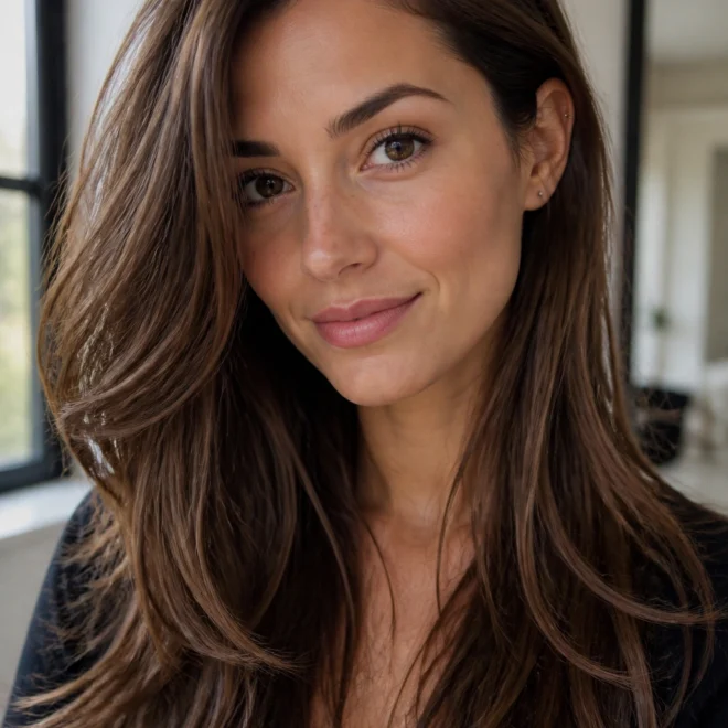 20 Long Brown Hairstyles for Round Faces