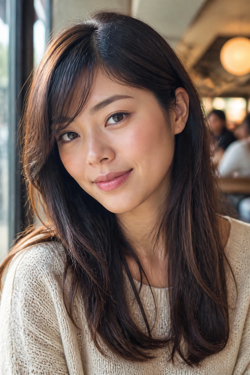 Portrait of a person with long swoop bangs tucked behind the ear.