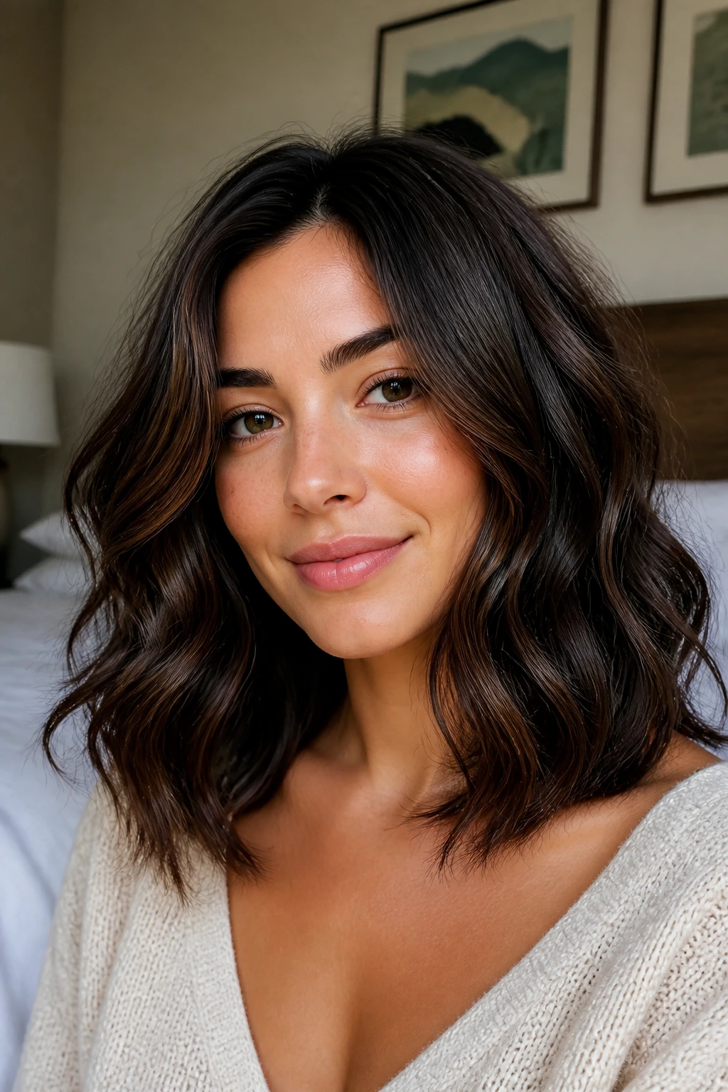 Real person with long wavy bob and subtle internal layers
