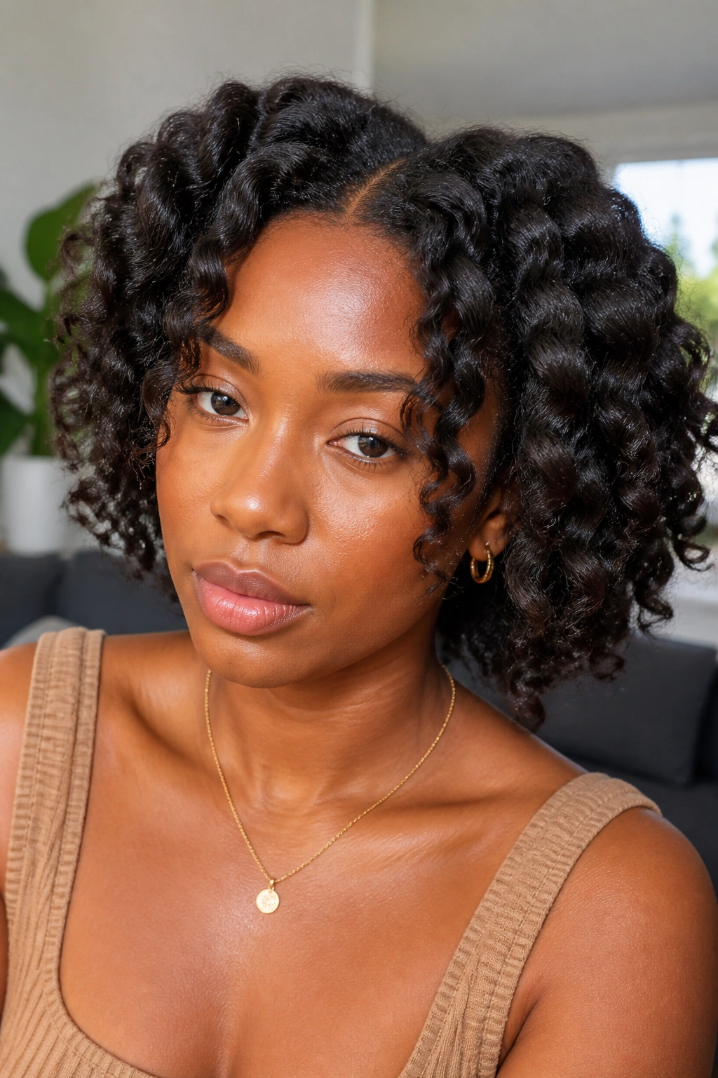 Close-up of a woman with loose waves after braids