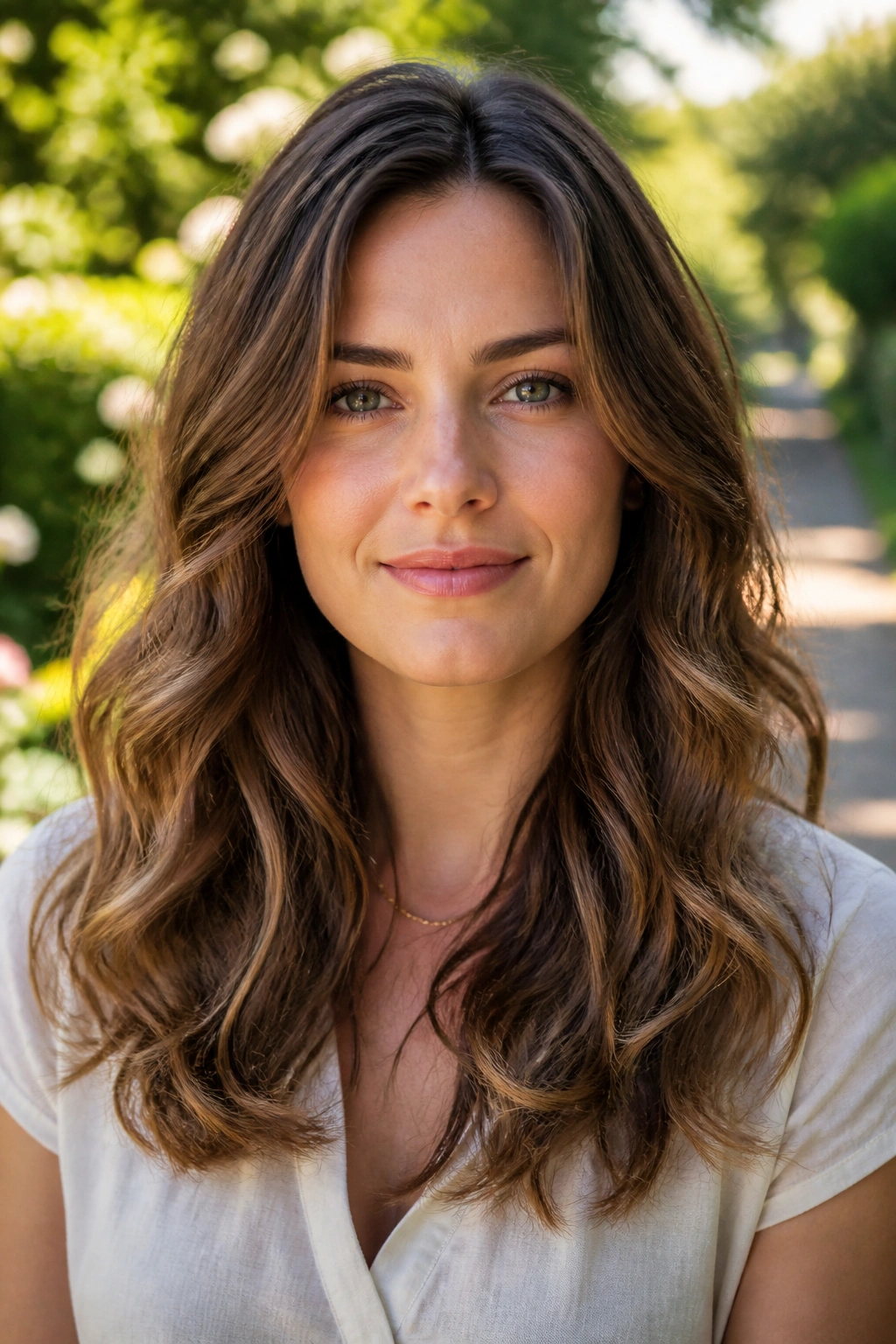 Portrait of a woman with loose curls below the shoulders